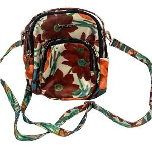 STUOYE Mini Brown Orange Floral Backpack Crossbody Multizipper Storage Bag